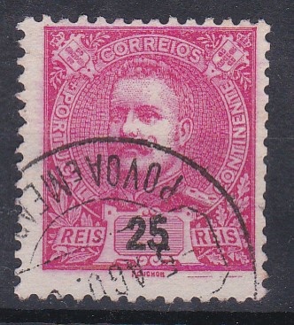 2991.jpg -     Lote:    2991      Lotes pelo Correio      Portugal       Descrição:         Carimbos circulares datados tipo 1880. 1898 &mdash; D. Carlos I Mouchon. CE141, 25 reis obliterado com carimbo a preto de PÓVOA E MEADAS (raridade 6).        O       Valor Base:     &euro; 6,00     Valor Venda:     &euro;      