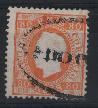 3031.jpg -     Lote:    3031      Lotes pelo Correio      Portugal       Descrição:         Carimbos nominativos. 1870/76 &mdash; D. Luís I. Fita direita. CE42, 80 reis, porcelana, denteado 12 &frac12;, com carimbo a preto "VILA DO CONDE".        O       Valor Base:     &euro; 15,00     Valor Venda:     &euro;      