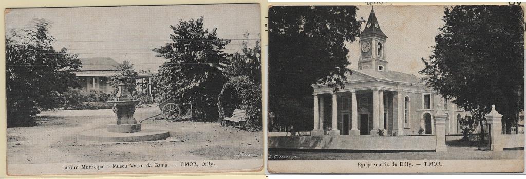 0184.jpg -     Lote:    184                   Descrição:         Timor &mdash; Lote com dois postais ilustrados a preto e branco, novos: Jardim Municipal e Museu Vasco da Gama * Dilly + Egreja matriz de Dilly. MB e R.         PI       Valor Base:     &euro; 12,00     Valor Venda:     &euro;      