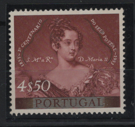 0398.jpg -     Lote:    398            Portugal       Descrição:         1953 &mdash; Centenário do Selo Postal Português. MF791, 4$50. Prova de cor denteada em castanho, não aprovada para esta taxa, com filete na legenda.         PRV       Valor Base:     &euro; 20,00     Valor Venda:     &euro;      
