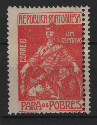 0525.jpg -     Lote:    525            Portugal        Descrição:         1915/24 &mdash; Imposto Postal. Para os Pobres. MF IP7, 1C. Selo com duplo denteado na margem direita.         **       Valor Base:     &euro; 8,00     Valor Venda:     &euro;      