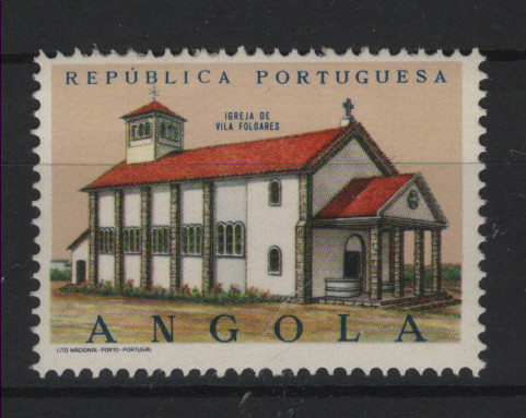 0542.jpg -     Lote:    542            Angola       Descrição:         1963 &mdash; Igrejas de Angola. MF491, 4$00. Selo com o valor e legenda CORREIOS omissos. Valor de catálogo &euro; 50,00.         ***       Valor Base:     &euro; 15,00     Valor Venda:     &euro;      