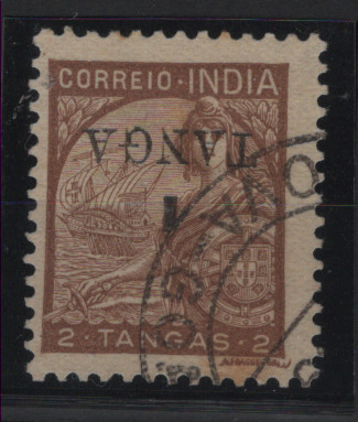 0559.jpg -     Lote:    559            Índia       Descrição:         1942/46 &mdash; Padrões, com sobretaxa. MF375, 1Tg s/ 2 Tgs. Selo usado com sobretaxa INVERTIDA. Não catalogada.         O       Valor Base:     &euro; 8,00     Valor Venda:     &euro;      