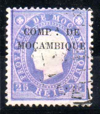0582.jpg -     Lote:    582            Companhia de Moçambique       Descrição:         1892 &mdash; D. Luís I, fita direita, com sobrecarga "COMP.ª DE MOÇAMBIQUE".. MF4, 25 reis, sobrecarga tipo A, denteado 12 &frac12;, papel porcelana. Selo com DUPLA IMPRESSÃO DA COR.          O       Valor Base:     &euro; 20,00     Valor Venda:     &euro;      