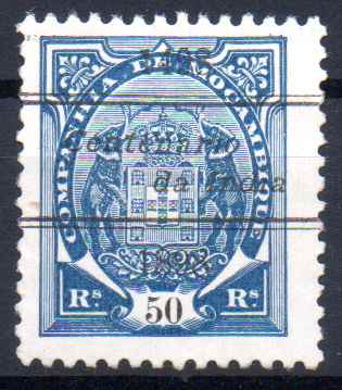0585.jpg -     Lote:    585            Companhia de Moçambique       Descrição:         1898 &mdash; 4º Centenário da Descoberta do Caminho Marítimo para a India 1898. MF35, 50 reis, em denteado 11 &frac12;. FALSO.         **       Valor Base:     &euro; 10,00     Valor Venda:     &euro;      