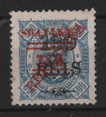 0597.jpg -     Lote:    597            S. Tomé e Príncipe       Descrição:         1923 &mdash; D. Carlos I, tipo Diogo Neto. Selos de 1915, com sobretaxa. MF265, 10c s/ 130 s/ 300 reis. Selo com a sobretaxa invertida. Valor de catálogo &euro; 60.00.         *       Valor Base:     &euro; 15,00     Valor Venda:     &euro;      