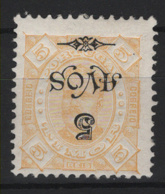 0599.jpg -     Lote:    599            Timor       Descrição:         1902 &mdash; D. Carlos I, tipo Diogo Neto, com sobretaxa. MF85a, 5 avos s/ 5 reis amarelo. Selo com a sobretaxa invertida. Valor de catálogo &euro; 60,00.         **       Valor Base:     &euro; 15,00     Valor Venda:     &euro;      