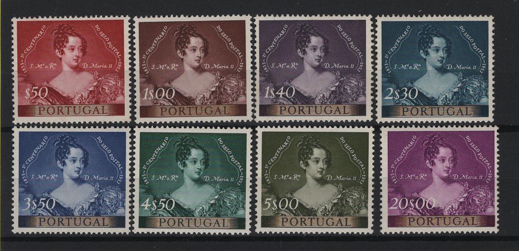 1077.jpg -     Lote:    1077            Portugal       Descrição:         1953 &mdash; Centenário do Selo Postal Português. MF 786/793. Série completa. Valor de catálogo &euro; 191,00.         ***       Valor Base:     &euro; 20,00     Valor Venda:     &euro;      
