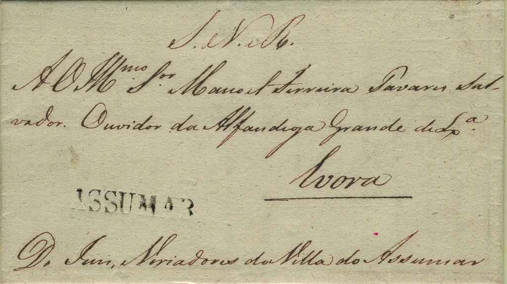 0010.jpg -     Lote:    10            Portugal       Descrição:         Assumar &mdash; A sépia, LF ASM1 em carta datada de Assumar (18.09.22) para Évora, isenta de porte (SNR). Exemplar sem defeitos nem reparações. MB e MR         Carta       Valor Base:     &euro; 1.400,00     Valor Venda:     &euro;      