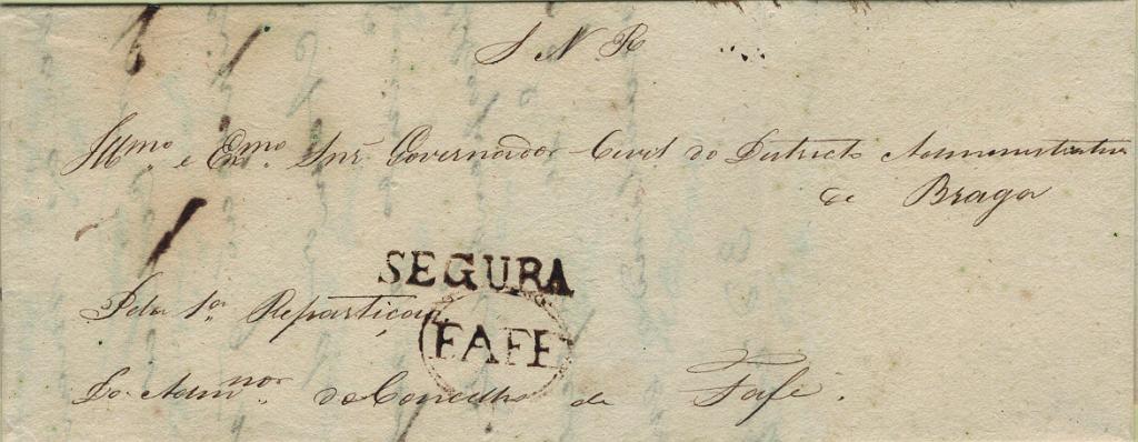 0021.jpg -     Lote:    21            Portugal       Descrição:         Fafe / Segura &mdash; A sépia, LF FAF-S1 em carta remetida de Fafe (31.03.49) para Braga, isenta de porte. Exemplar raro sem defeitos nem reparações.         Carta       Valor Base:     &euro; 400,00     Valor Venda:     &euro;      