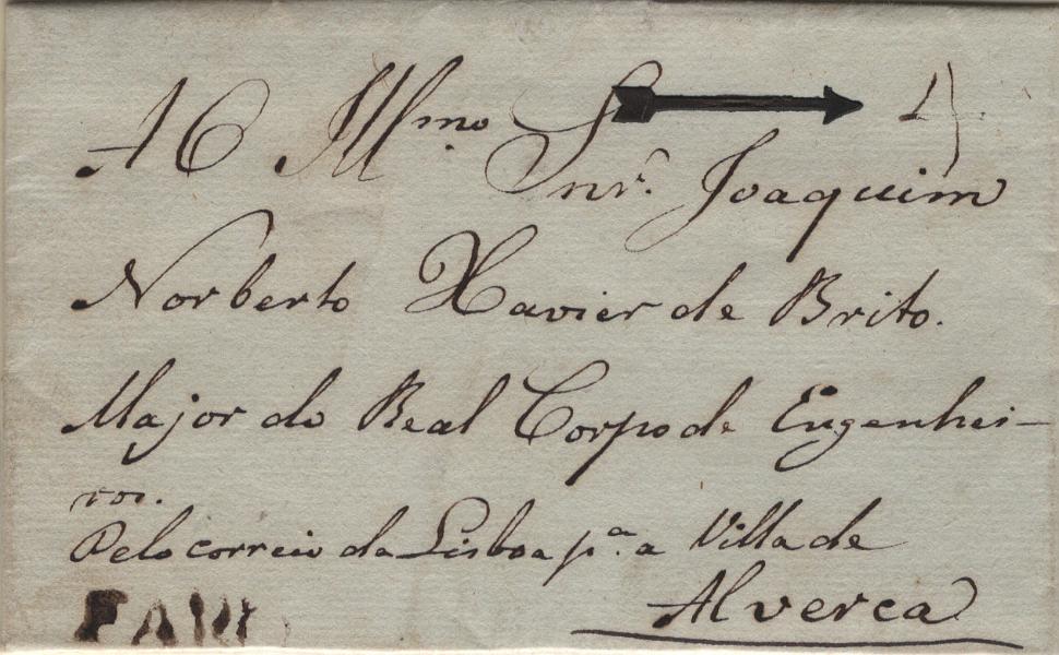 0022.jpg -     Lote:    22            Portugal       Descrição:         Faro &mdash; A sépia, LF FAR1 em carta remetida de Faro (12.02.15) para Alverca, com o porte de 40 reis manuscrito a sépia. Exemplar sem defeitos nem reparações.         Carta       Valor Base:     &euro; 75,00     Valor Venda:     &euro;      