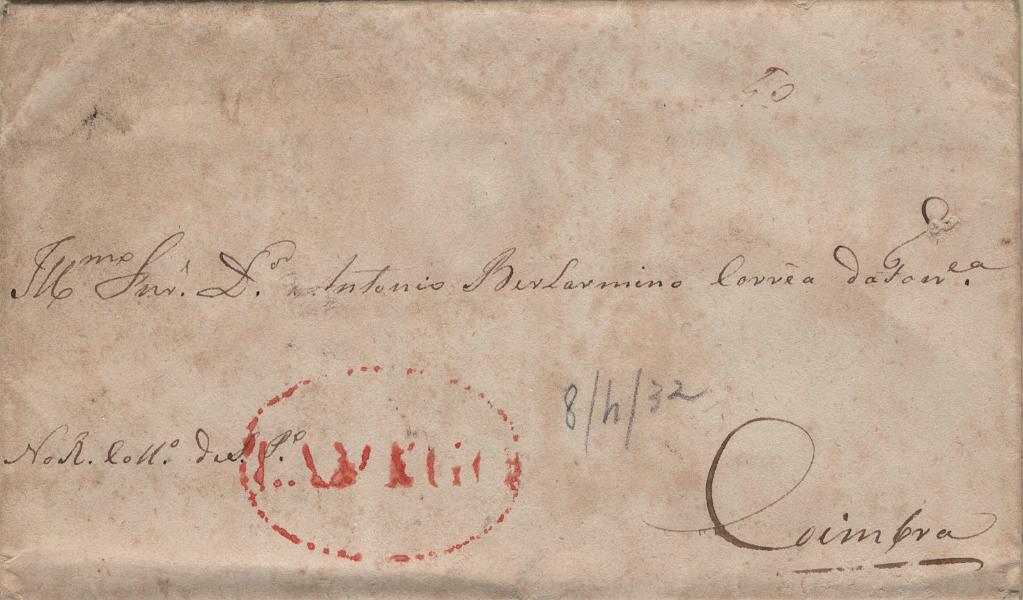 0031.jpg -     Lote:    31            Portugal       Descrição:         Lamego &mdash; A Vermelho, LF LMG2 em carta datada de Lamego (08.04.32) para Coimbra, com o porte de 50 reis manuscrito sépia. MB e MR.         Carta       Valor Base:     &euro; 250,00     Valor Venda:     &euro;      