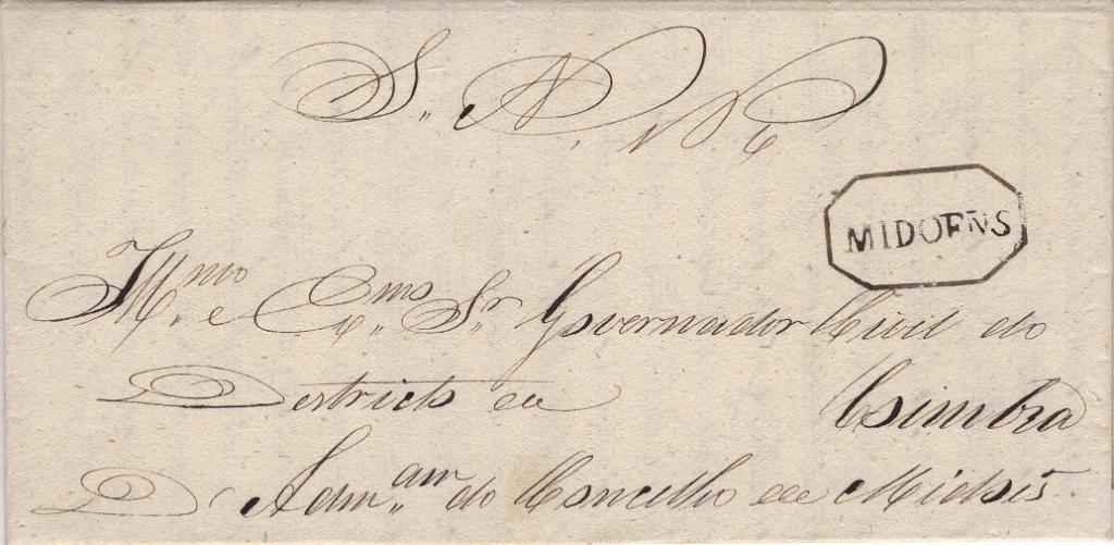 0048.jpg -     Lote:    48            Portugal       Descrição:         Midões &mdash; A sépia, LF MDS5 em carta remetida de Midões (12.03.52) para Coimbra, isenta de porte. Exemplar de grande raridade, único exemplar conhecido, sem defeitos nem reparações.          Carta       Valor Base:     &euro; 1.200,00     Valor Venda:     &euro;      