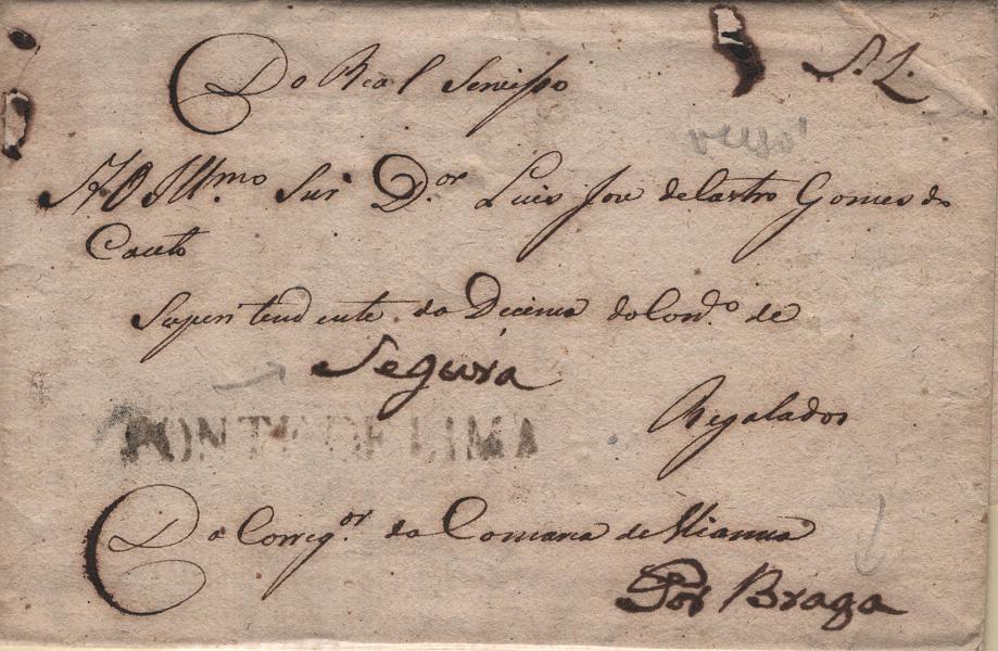 0059.jpg -     Lote:    59            Portugal       Descrição:         Ponte de Lima / Segura &mdash; A sépia, LF PTL-Sms1 em carta datada de Ponte de Lima (30.12.11) para Viana por Braga, isenta de porte. Exemplar raro sem reparações. MR.         Carta       Valor Base:     &euro; 350,00     Valor Venda:     &euro;      