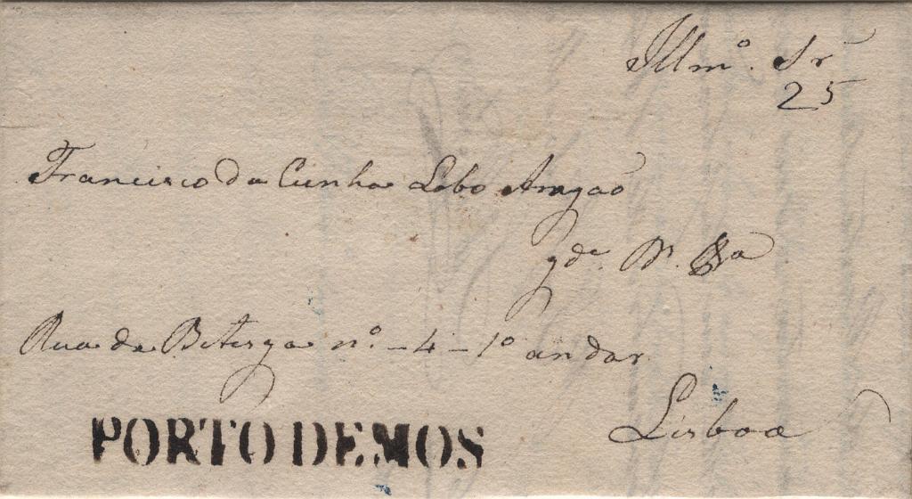 0062.jpg -     Lote:    62            Portugal       Descrição:         Porto de Mós &mdash; A sépia escuro, LF PMS1 em carta remetida de Porto de Mós (15.11.43) para Lisboa (17.11.43) com o porte de 25 reis manuscrito a sépia. Exemplar sem defeitos nem reparações, com a marca bem batida. MB e R.         Carta       Valor Base:     &euro; 100,00     Valor Venda:     &euro;      
