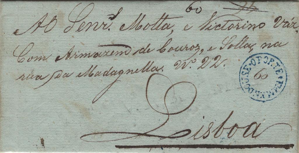 0074.jpg -     Lote:    74            Portugal       Descrição:         Vila Nova de Portimão &mdash; A preto / albino, LF PTM2 + LF LSB-EP1 a azul, em carta remetida de Monchique (29.01.46) para Lisboa, com o porte inicial de 35 reis manuscrito a sépia, emendado para 60 reis manuscrito a sépia.         Carta       Valor Base:     &euro; 100,00     Valor Venda:     &euro;      
