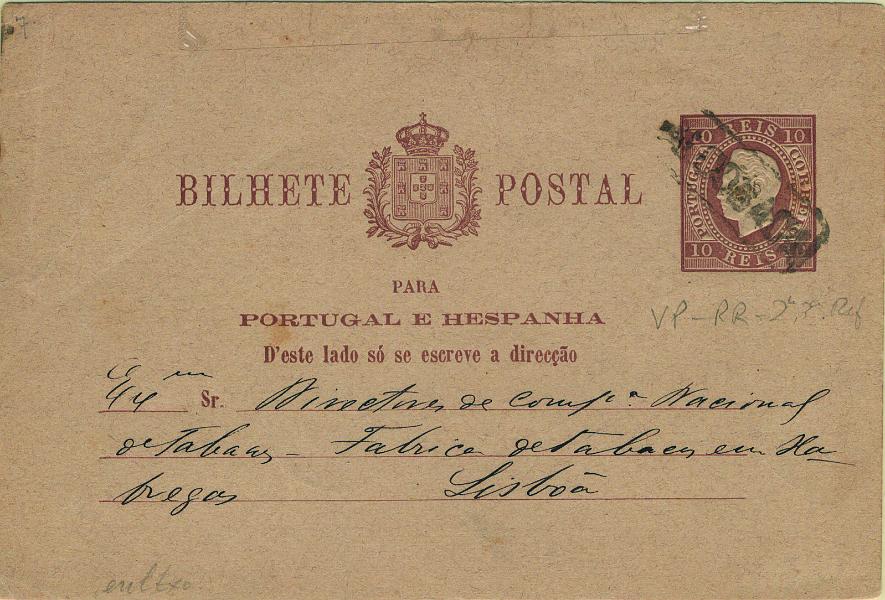 0087.jpg -     Lote:    87            Portugal       Descrição:         1880/81 &mdash; D. Luís I, fita direita. Impressão em relevo. OM7, 10 reis castanho-vermelho, cartolina camurça fina, com 5mm entre Escudo e a 1.ª linha. Circulado de Alcobaça (16.03.81) para Lisboa, obliterado com carimbo numérico batido a preto "ALCOBAÇA".         IC       Valor Base:     &euro; 10,00     Valor Venda:     &euro;      
