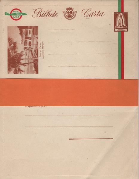 0185.jpg -     Lote:    185            Moçambique       Descrição:         1948 &mdash; Vistas de Moçambique. Bilhetes-cartas do correio aéreo (aerogramas). Lote composto por 12 inteiros novos sendo quatro OM3, 1$00 + quatro OM5, 1$75 + quatro OM6, 2$50. Todos diferentes.         IN       Valor Base:     &euro; 30,00     Valor Venda:     &euro;      