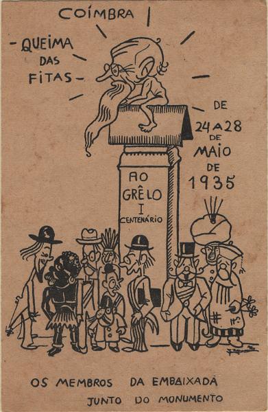 0200.jpg -     Lote:    200                   Descrição:         Ilustradores. Coimbra &mdash; Queima das fitas (1935) * Os membros da embaixada junto ao monumento. Assinado.         PI       Valor Base:     &euro; 25,00     Valor Venda:     &euro;      