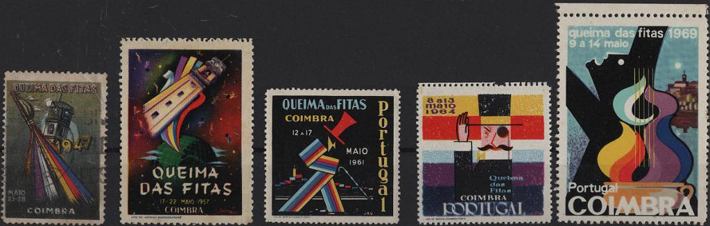 0229.jpg -     Lote:    229            Vinhetas        Descrição:         Vinhetas. Portugal. Queima das Fitas em Coimbra. Lote com 9 vinhetas dos anos de 1947, 1957, 1961, 1964 e 1969.          Lote       Valor Base:     &euro; 9,00     Valor Venda:     &euro;      