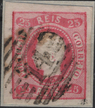 0331.jpg -     Lote:    331                   Descrição:         1866/67 &mdash; D. Luís I. Fita curva, não denteados. Mf22, 25 reis carmim rosa, com boas margens, obliterado com carimbo numérico da 1.ª reforma, batido a preto "14 &mdash; BARREIRO", tipo 4.3.4. Exemplar sem defeitos nem reparações.         O       Valor Base:     &euro; 15,00     Valor Venda:     &euro;      