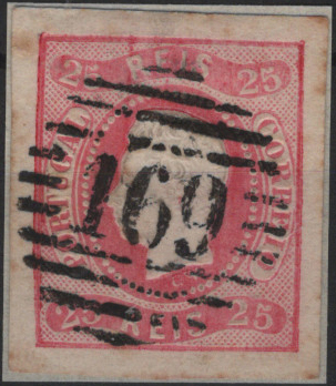0426.jpg -     Lote:    426                   Descrição:         1866/67 &mdash; D. Luís I. Fita curva, não denteados. Mf22, 25 reis rosa, com margens largas, obliterado com carimbo numérico da 1.ª reforma, batido a preto "169 &mdash; NIZA", tipo 4.3.4.         O       Valor Base:     &euro; 15,00     Valor Venda:     &euro;      