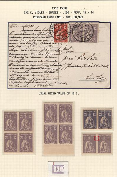 0570.jpg -     Lote:    570                   Descrição:         1912 &mdash; Ceres. Lote composto por dezenas de folhas de exposição com selos novos (com e sem charneira), usados, isolados ou em múltiplos, com estudo de papéis e denteados, assim como sobrescritos e postais ilustrados circulados. Remanescente de coleção especializada da 1.ª emissão tipo Ceres. Lote a ver.         Lote       Valor Base:     &euro; 300,00     Valor Venda:     &euro;      
