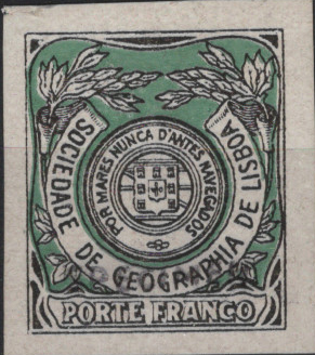 0692.jpg -     Lote:    692            Portugal       Descrição:         1927 &mdash; Porte Franco. Sociedade de Geografia de Lisboa. Emblema da Sociedade sem coroa. Mf SGL8. Prova de cor em verde (cor aprovada), não denteada, papel porcelana com goma.         PRV       Valor Base:     &euro; 24,00     Valor Venda:     &euro;      