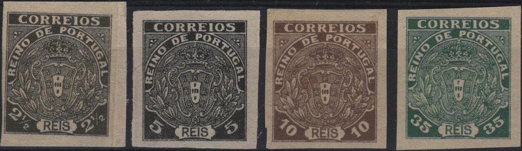 0693.jpg -     Lote:    693            Portugal       Descrição:         1919 &mdash; Não emitidos. Escudo Nacional Monárquico. Mf NE &frac14;. Série completa de provas não denteados, nas cores aprovadas.         PRV       Valor Base:     &euro; 10,00     Valor Venda:     &euro;      
