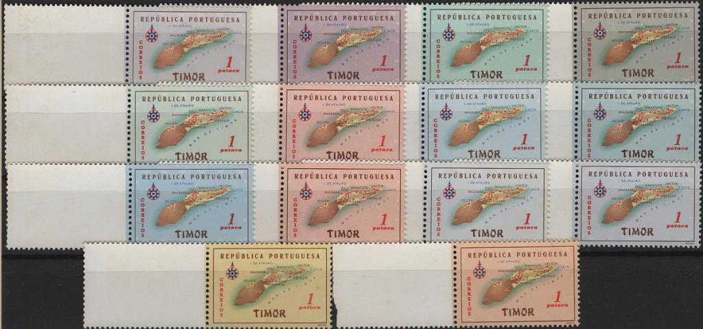 0739.jpg -     Lote:    739            Timor       Descrição:         1956 &mdash; Carta Geográfica de Timor. MF301, 1P. Lote com 14 provas de cor, todas em diferentes cores, denteadas e com goma original sem sinal de charneira, todas com banda em branco, denteada e do mesmo formato da prova. Exemplares sem defeitos nem reparações.         PRV       Valor Base:     &euro; 120,00     Valor Venda:     &euro;      