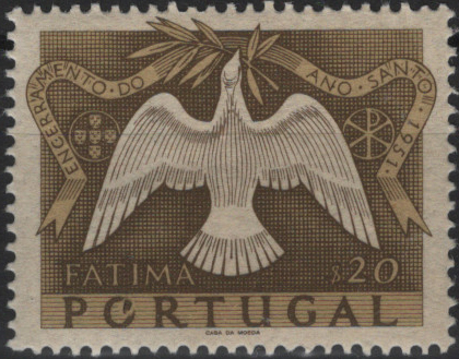 0764.jpg -     Lote:    764            Portugal       Descrição:         1951 &mdash; Encerramento do Ano Santo. Mf733, $20 castanho e castanho claro. Exemplar com goma original sem charneira com "PCRTUGAL" em ves de "PORTUGAL". Variedade não catalogada.         ***       Valor Base:     &euro; 20,00     Valor Venda:     &euro;      