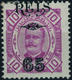 0815.jpg -     Lote:    815            Guiné       Descrição:         1902 &mdash; D. Carlos I, tipo Diogo Neto, com sobretaxa. MF72a, 115 s/ 10 reis violeta vermelho, papel porcelana, denteado 11 Ÿ. Valor de catálogo &euro; 80,00.         **       Valor Base:     &euro; 25,00     Valor Venda:     &euro;      