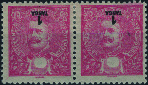 0829.jpg -     Lote:    829            Índia       Descrição:         1903 &mdash; D. Carlos I. Novas cores e valores. MF191, 1Tg rosa. Par horizontal, com goma original e sinal de charneira, sem defeitos nem reparações, com impressão INVERTIDA do valor.         **       Valor Base:     &euro; 20,00     Valor Venda:     &euro;      