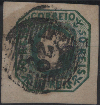 0883.jpg -     Lote:    883            Portugal        Descrição:         1853 &mdash; D. Maria II. MF3, 50 reis verde-azul, com margens de luxo. Exemplar usado com carimbo de barras da 1.ª reforma "62 &mdash; LIXA", tipo 6.8.6, algo oleoso. Certificado de peritagem de Leilões P. Dias, Lda. Valor de catálogo &euro; 3.800,00.         O       Valor Base:     &euro; 250,00     Valor Venda:     &euro;      