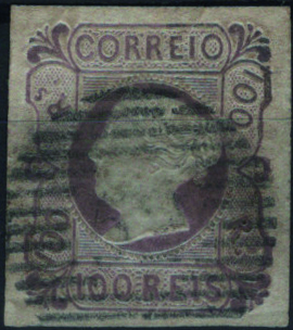 0884.jpg -     Lote:    884            Portugal        Descrição:         1853 &mdash; D. Maria II. Mf4, 100 reis lilás malva, com margens normais, bem centrado. Valor de catálogo &euro; 3.500,00.         O       Valor Base:     &euro; 350,00     Valor Venda:     &euro;      