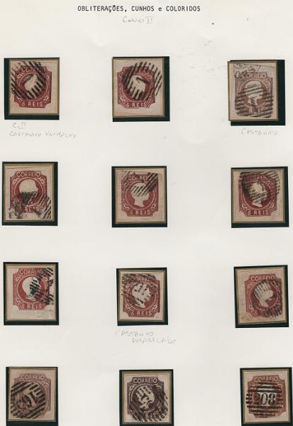 0894.jpg -     Lote:    894            Portugal        Descrição:         1856/58 &mdash; D. Pedro V. Cabelos anelados. MF10, 5 reis, cunho II. Lote com 12 selos com estudo de tonalidades de cor. Valor de catálogo +/- 1.600,00.         O       Valor Base:     &euro; 120,00     Valor Venda:     &euro;      