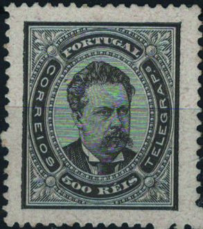 0941.jpg -     Lote:    941            Portugal        Descrição:         1884/87 &mdash; D. Luís I, de frente. Novas cores e valores. Mf 64a, 500 reis preto, papel porcelana, denteado 13 &frac12;. Exemplar novo sem goma sem defeitos nem reparações. Valor de catálogo &euro; 1.450.00.         *       Valor Base:     &euro; 100,00     Valor Venda:     &euro;      