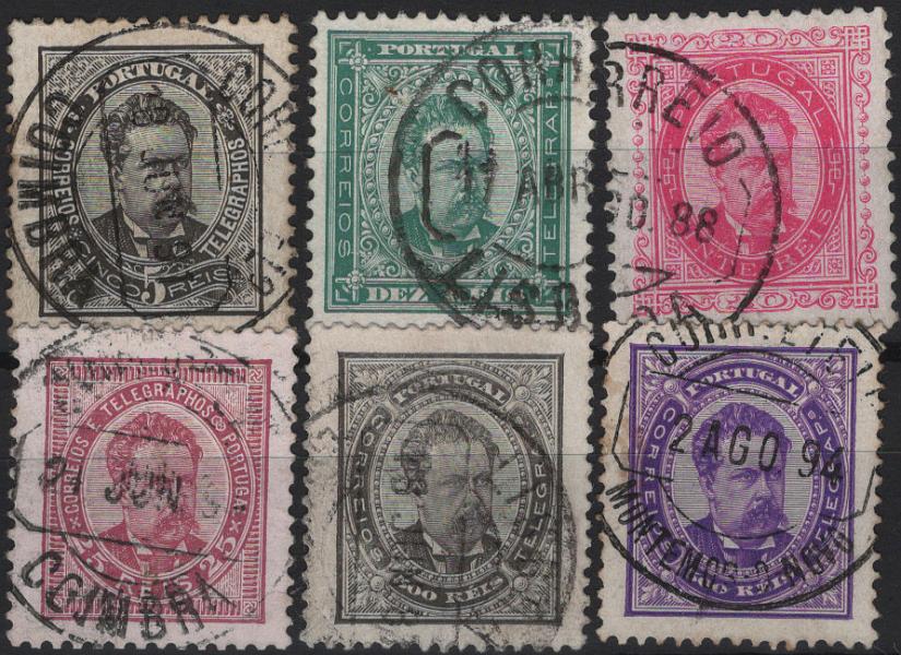 0943.jpg -     Lote:    943            Portugal        Descrição:         1884/87 &mdash; D. Luís I, de frente. Novos valores. Mf 60/65. Série completa em papel porcelana, denteados 11 Ÿ e 12 Ÿ. Exemplares sem defeitos nem reparações. Valor de catálogo &euro; 686,00.         O       Valor Base:     &euro; 50,00     Valor Venda:     &euro;      