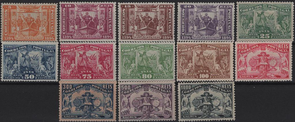 0952.jpg -     Lote:    952            Portugal        Descrição:         1894 &mdash; 5.º Centenário do Nascimento do Infante D. Henrique. Mf 98/110. Série completa, com goma não original, sem defeitos nem reparações. Valor de catálogo &euro; 1.170,00.         (*)       Valor Base:     &euro; 100,00     Valor Venda:     &euro;      