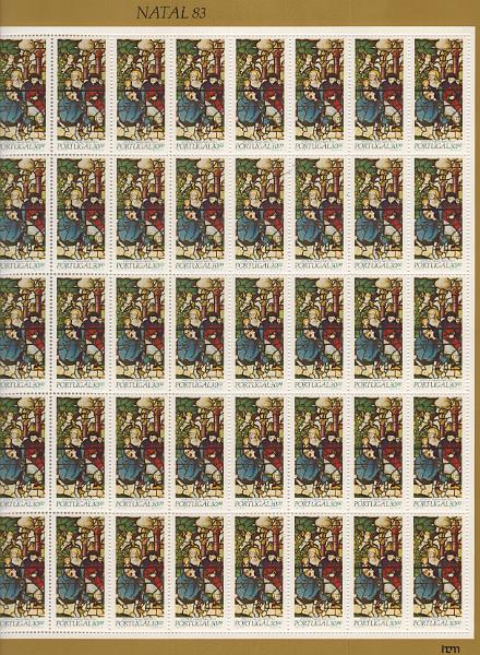 1047.jpg -     Lote:    1047            Portugal        Descrição:         Portugal &mdash; 1983 &mdash; Mf 1598/1640. Ano incompleto em séries de 50 selos cada, faltando série Mf 1632/1635. Valor de catálogo &euro; 4.380.00.         ***       Valor Base:     &euro; 90,00     Valor Venda:     &euro;      