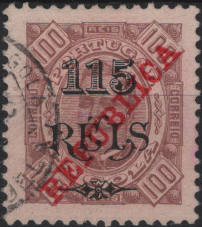 1197.jpg -     Lote:    1197            Angola       Descrição:         1915 &mdash; D. Carlos I, tipo Diogo Neto. MF 183a, 115 s/ 100 reis, papel porcelana, denteado 11 Ÿ. Valor de catálogo &euro; 130,00.         O       Valor Base:     &euro; 25,00     Valor Venda:     &euro;      