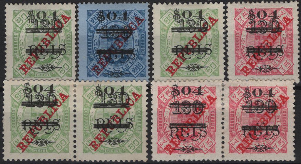 1277.jpg -     Lote:    1277            Cabo Verde       Descrição:         1922 &mdash; D. Carlos I, com sobretaxa. Lote composto por 4 selos isolados, todos com "$ pequeno": Mf185a (pontos de óxido) e 186a, denteado 13 &frac12; + Mf184b denteado 11 Ÿ + Mf183b, denteado 12 Ÿ e dois pares com "$" grande e pequeno, Mf184b e 183b. Exemplares sem goma e com goma com charneira. Valor de catálogo &euro; 180,00.         *       Valor Base:     &euro; 35,00     Valor Venda:     &euro;      
