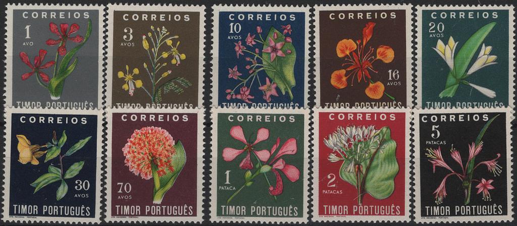 1684.jpg -     Lote:    1684            Timor       Descrição:         1950 &mdash; Flores Indígenas. Mf 275/284. Série completa. Valor de catálogo &euro; 180,00.         ***       Valor Base:     &euro; 30,00     Valor Venda:     &euro;      