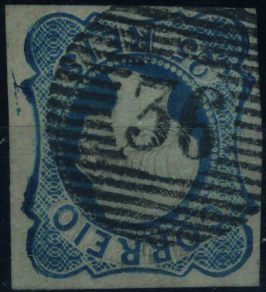1714.jpg -     Lote:    1714            Portugal       Descrição:         Carimbos numéricos da 1.ª reforma. 1855/56 &mdash; D. Pedro V. Cabelos lisos. Mf7, 25 reis, tipo II, com margens curtas, obliterado com carimbo a preto "36 &mdash; PORTO de MOZ", tipo 6.8.6. MR.         O       Valor Base:     &euro; 40,00     Valor Venda:     &euro;      