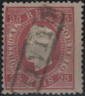 1765.jpg -     Lote:    1765            Portugal       Descrição:         Carimbos nominativos. 1870/76 &mdash; D. Luís I, fita direita. Mf40, 25 reis carmim, papel liso, denteado 12 3/3, obliterado com carimbo batido a preto "ALVITO".         O       Valor Base:     &euro; 25,00     Valor Venda:     &euro;      