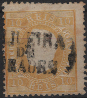 1768.jpg -     Lote:    1768            Portugal       Descrição:         Carimbos nominativos. 1870/76 &mdash; D. Luís I, fita direita. Mf37, 10 reis amarelo, papel liso, denteado 12 Ÿ, obliterado com carimbo batido a preto de "OLIVEIRA DE FRADES". Raridade Gordon de 20.         O       Valor Base:     &euro; 20,00     Valor Venda:     &euro;      