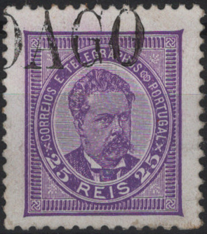 1790.jpg -     Lote:    1790            Portugal       Descrição:         Carimbos nominativos. 1884/87 &mdash; D. Luís I, de frente, novos valores. Mf63, 25 reis violeta azul, papel porcelana, denteado 11 Ÿ, obliterado com carimbo batido a preto "VIDAGO". Raridade Gordon 60.         O       Valor Base:     &euro; 20,00     Valor Venda:     &euro;      