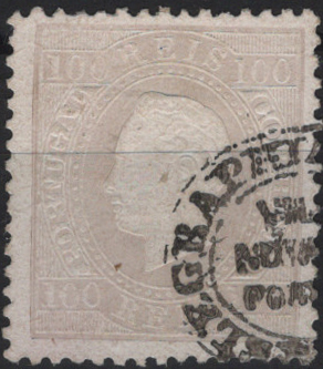 1813.jpg -     Lote:    1813            Portugal       Descrição:         Carimbos da telegrafia elétrica. 1870/76 &mdash; D. Luís I, fita direita. Mf43f, 100 reis lilás claro, denteado 12 Ÿ, papel porcelana, obliterado com carimbo a preto "TELEGRAPHIA ELECTRICA / VILA / NOVA / PORTIMÃO".         O       Valor Base:     &euro; 15,00     Valor Venda:     &euro;      