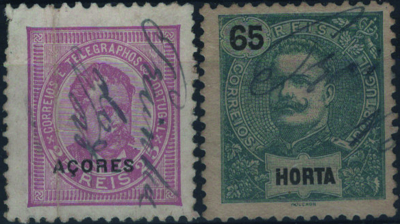 1859.jpg -     Lote:    1859            Açores       Descrição:         Obliterações manuscritas. Lote com dois selos: Mf55 dos Açores + Mf30 da Horta. Ambos com obliterações manuscritas a azul "PRAINHA / DO / NORTE".         O       Valor Base:     &euro; 10,00     Valor Venda:     &euro;      