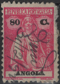 1870.jpg -     Lote:    1870            Angola       Descrição:         Obliterações manuscritas. 192&frac12;2 &mdash; Ceres. Novas cores e valores. Mf209, 80c carmim rosa, com obliteração manuscrita "DUNDO 31/12/92?".         O       Valor Base:     &euro; 12,00     Valor Venda:     &euro;      